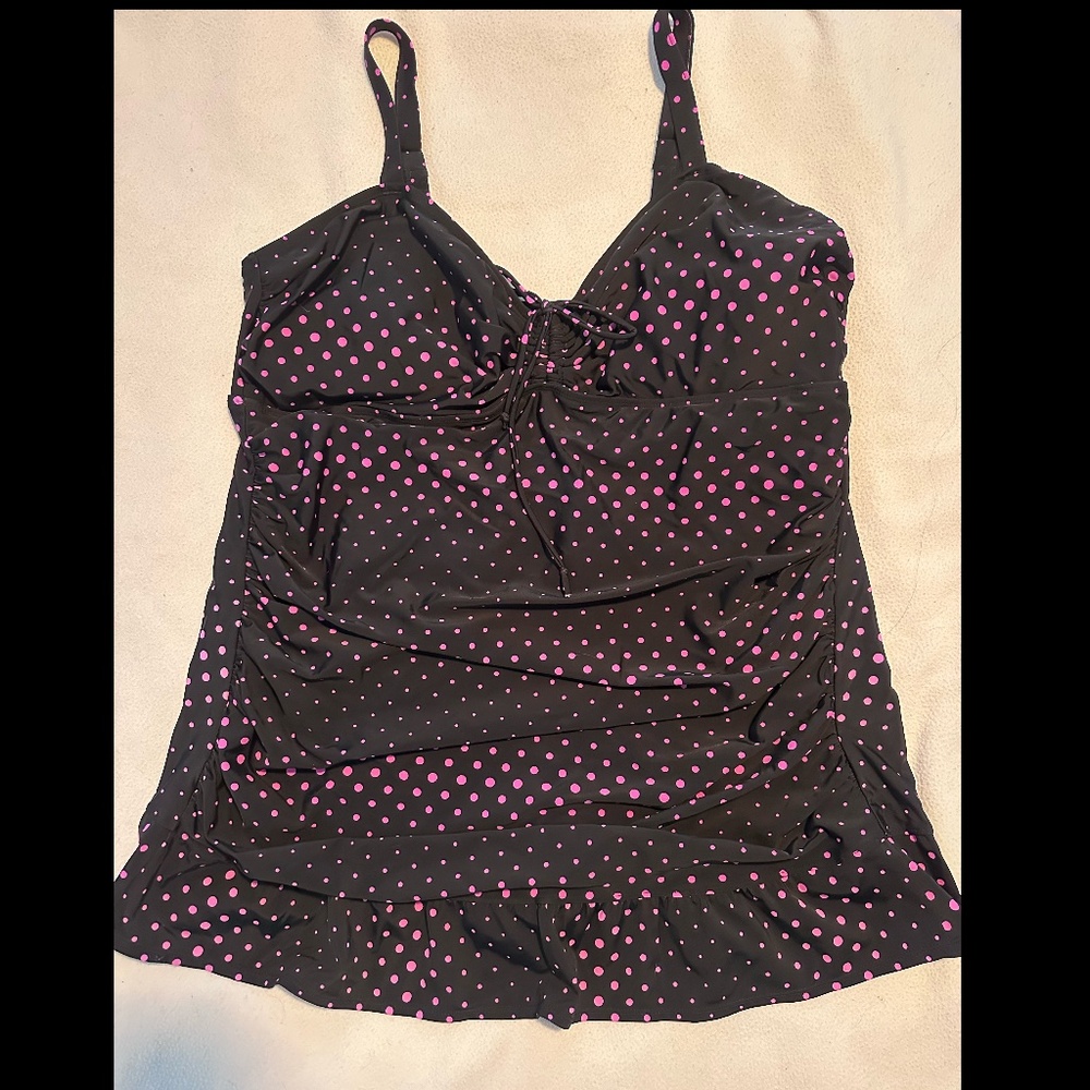 Septangle Women's One Piece Polka Dot Body Shaping Ruffled Hem Swimdress 22W